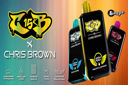 Chris Brown CB15K Puffs 15ML Disposable Device With Synchronized Wings Animation & Wireless Charging - Display of 5 - TEXAS COMPLIANT (MSRP $25.00 Each)